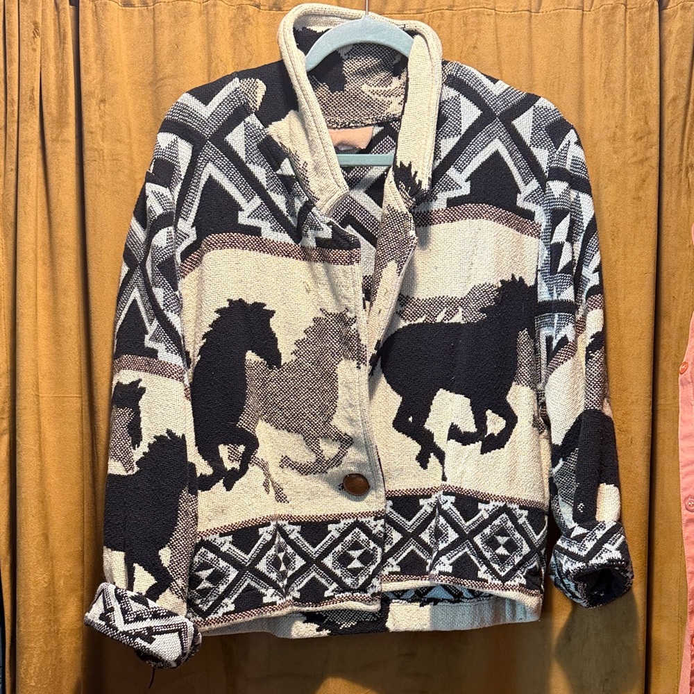 Vintage Black and Cream Horse Pattern Jacket